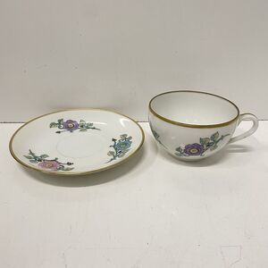 Vintage Tea Cup & Saucer Handpainted OCCUPIED JAPAN M.B. 1940s Floral Gold Trim